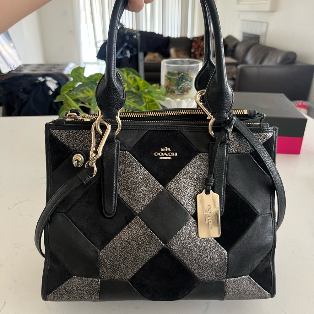 ❌SOLD Coach Black and Silver Patchwork Satchel Bag